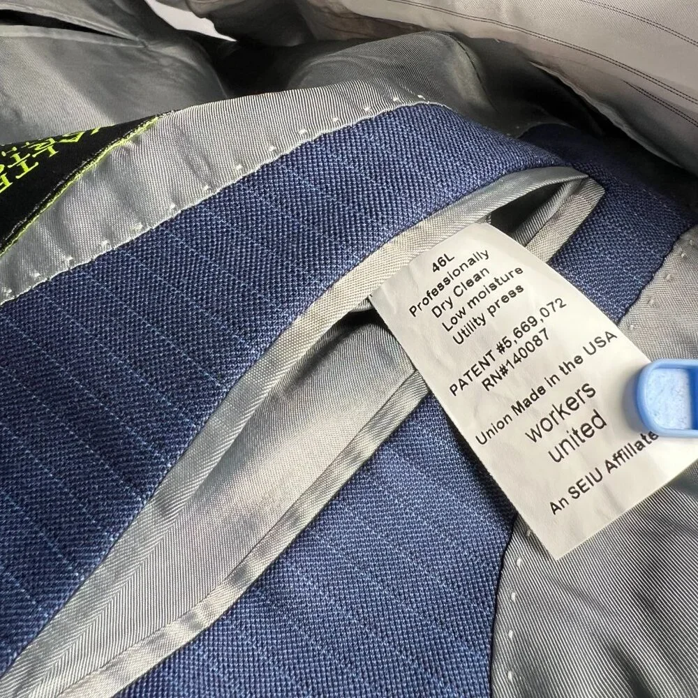 NWT 2 Pc 46L WALTER MORTON Men's Blue Pin Stripe Worsted Wool Blend Suite